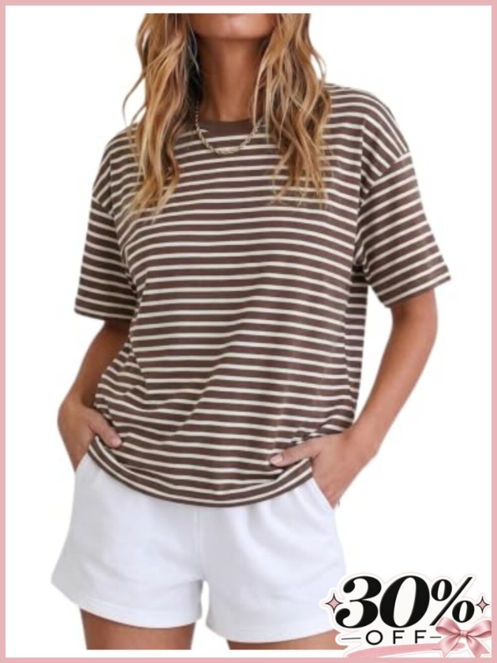 Women's Vintage Boxy Cropped Tee Short Sleeve Striped T-Shirt Loose Fit Casual